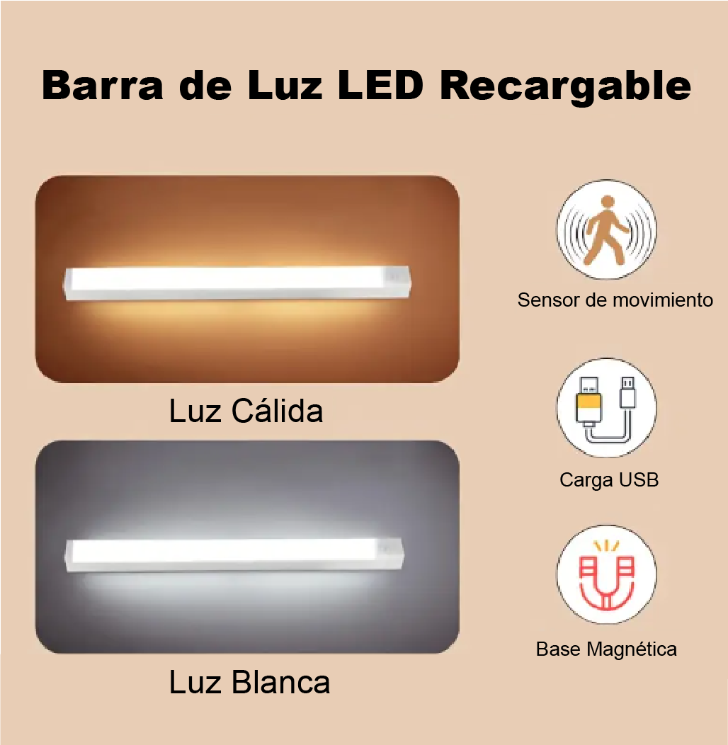 Barra de Luz Led Recargable con Sensor de Movimiento